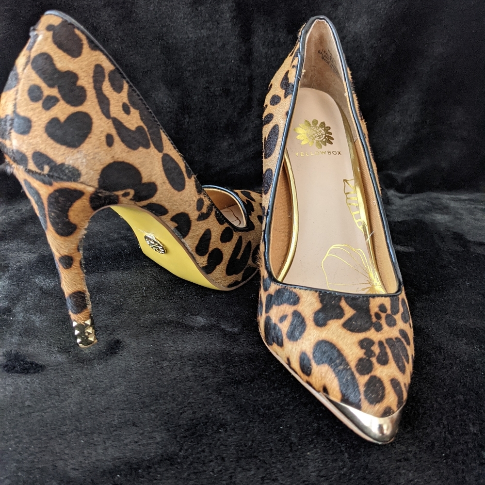 Yellow Box Leopard Print Emelda Heel Pumps 6 1/2
